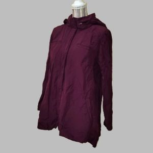 Eileen Fisher purple metallic rumpled jacket hood